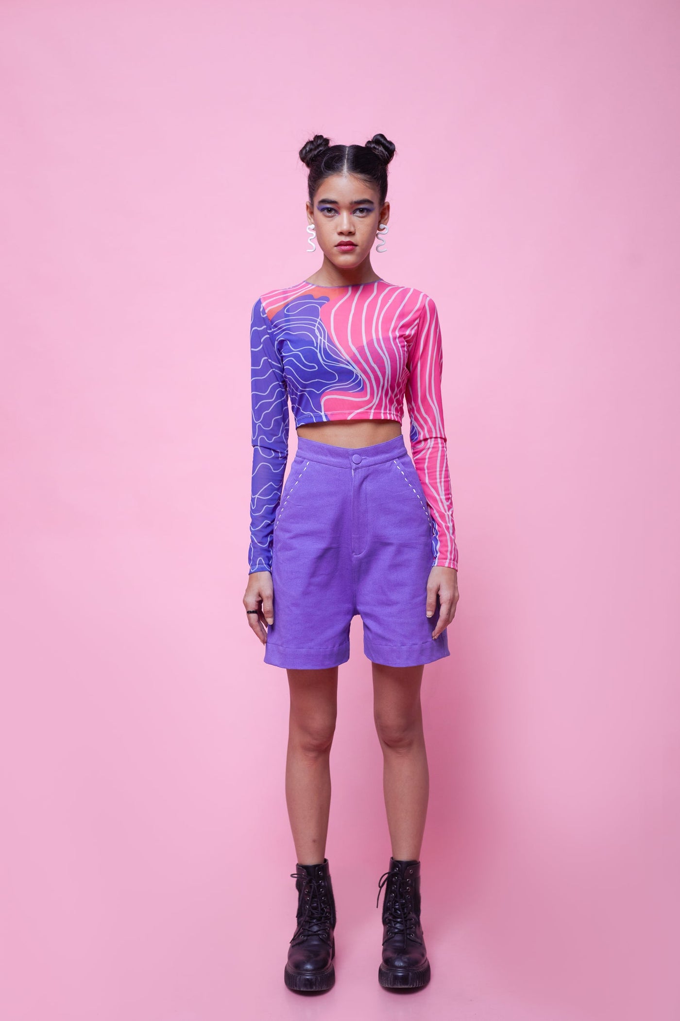 MILKY WAY TOP AND PURPLE SPY SHORTS CO-ORD SET