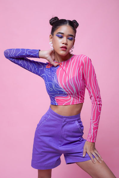MILKY WAY TOP AND PURPLE SPY SHORTS CO-ORD SET