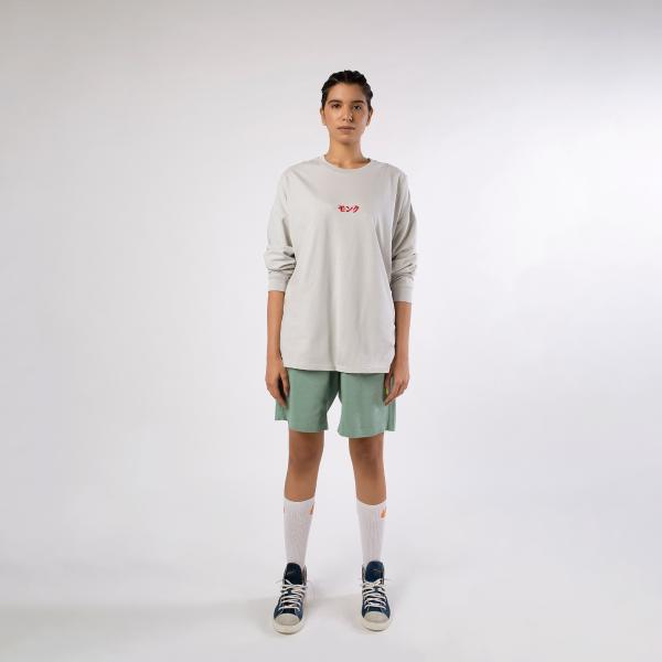 “MONK” JAPANESE TEXT GREY TEE - View 1